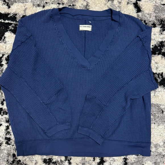 We The Free Ricky Waffle Thermal Oversized  V-neck Size Large Eclipse NWOT - Picture 6 of 9